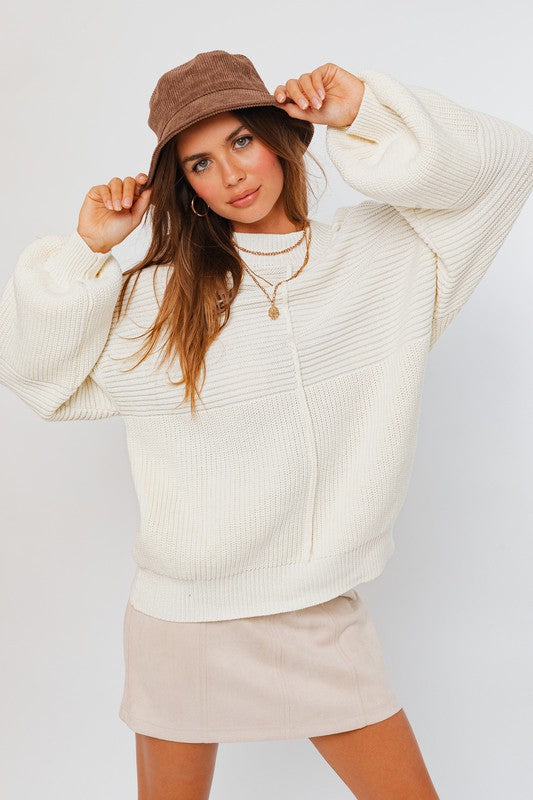 Oversized Ribbed Balloon Sleeve Knitted Sweater - Le Lis - RARA Boutique 