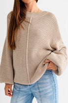 Oversized Ribbed Balloon Sleeve Knitted Sweater - Le Lis - RARA Boutique 