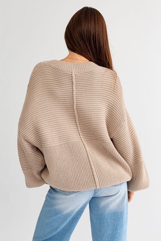 Oversized Ribbed Balloon Sleeve Knitted Sweater - Le Lis - RARA Boutique 