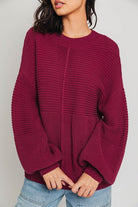 Oversized Ribbed Balloon Sleeve Knitted Sweater - Le Lis - RARA Boutique 