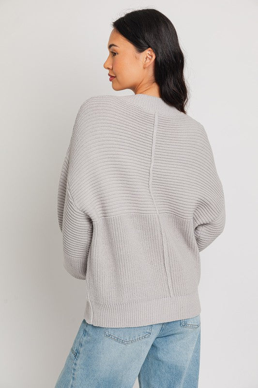 Oversized Ribbed Balloon Sleeve Knitted Sweater - Le Lis - RARA Boutique 