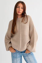 Oversized Ribbed Balloon Sleeve Knitted Sweater - Le Lis - RARA Boutique 