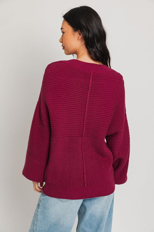 Oversized Ribbed Balloon Sleeve Knitted Sweater - Le Lis - RARA Boutique 