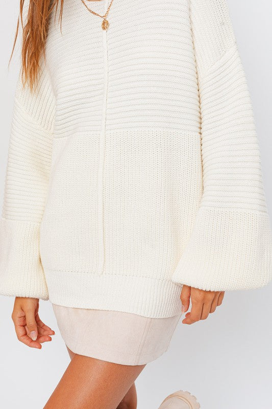 Oversized Ribbed Balloon Sleeve Knitted Sweater - Le Lis - RARA Boutique 