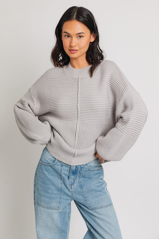 Oversized Ribbed Balloon Sleeve Knitted Sweater - Le Lis - RARA Boutique 