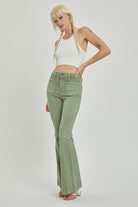 High Rise Patch Pocket Bell Bottom Jeans - Risen - RARA Boutique 