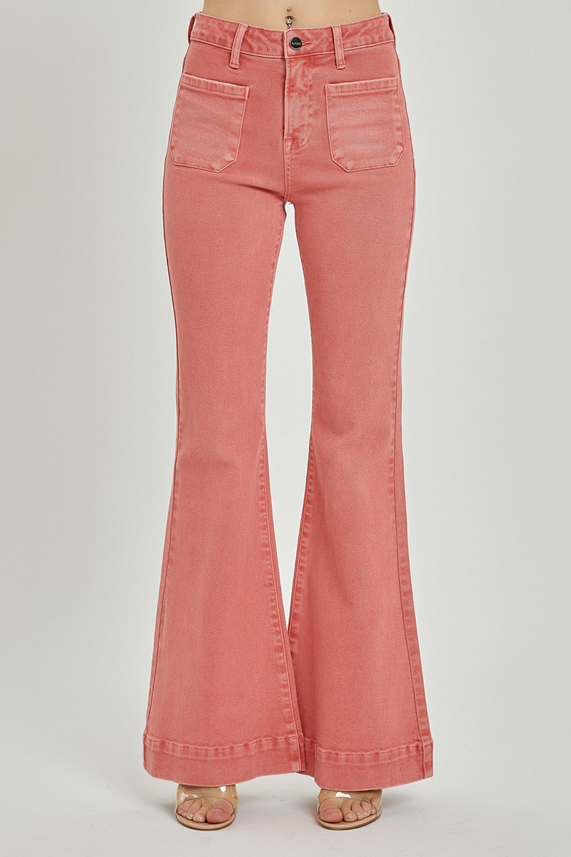 High Rise Patch Pocket Bell Bottom Jeans - Risen - RARA Boutique 