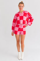 Checkered Sweater Lounge Shorts - RARA Boutique 