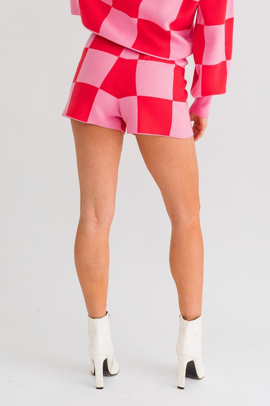 Checkered Sweater Lounge Shorts - RARA Boutique 