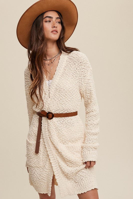 Long Popcorn Open Knit Cardigan Sweater - RARA Boutique 