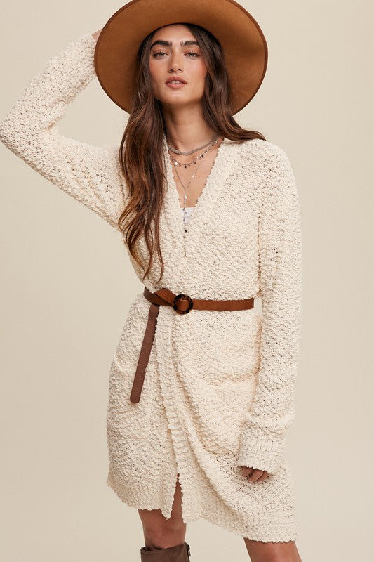 Long Popcorn Open Knit Cardigan Sweater - RARA Boutique 