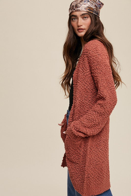 Long Popcorn Open Knit Cardigan Sweater - RARA Boutique 