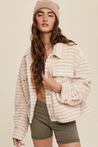 Striped Fleece Shacket with Collar - RARA Boutique 