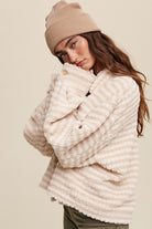 Striped Fleece Shacket with Collar - RARA Boutique 