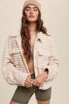 Striped Fleece Shacket with Collar - RARA Boutique 