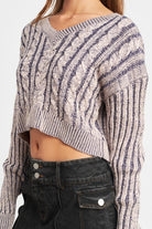 Contrasted Cable Knit Sweater Top- Emory Park - RARA Boutique 