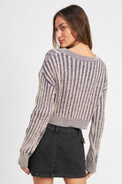 Contrasted Cable Knit Sweater Top- Emory Park - RARA Boutique 