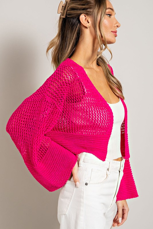 Wide Sleeve Eyelet Knit Cardigan - eesome - Rara Boutique 