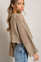 Wide Sleeve Eyelet Knit Cardigan - eesome - Rara Boutique 