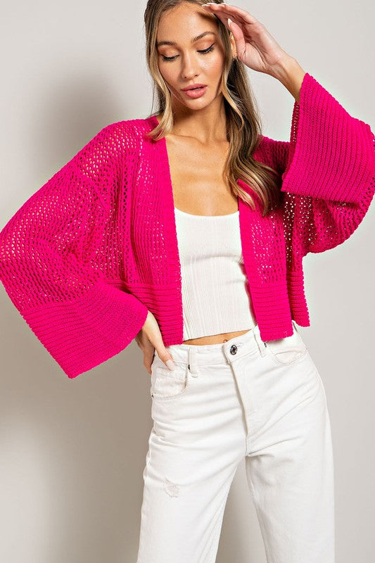 Wide Sleeve Eyelet Knit Cardigan - eesome - Rara Boutique 