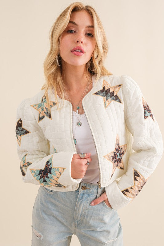 Quilted Multi Star Padded Western Jacket - RARA Boutique 