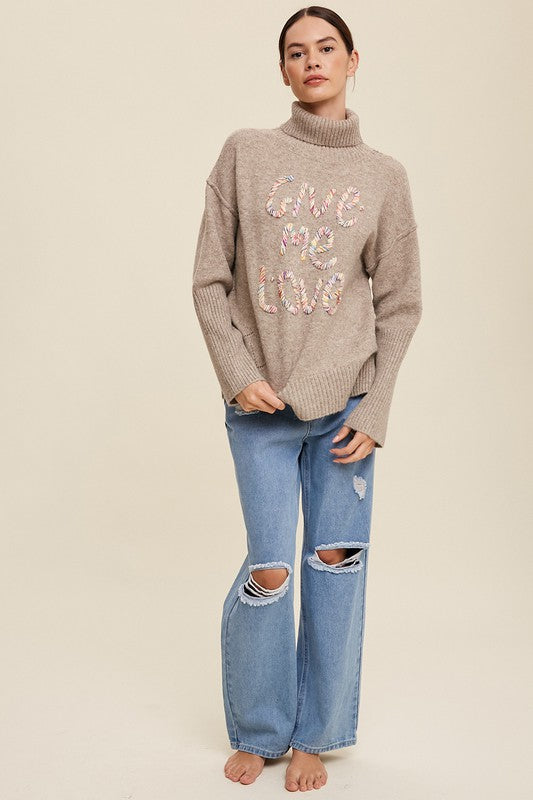 Give Me Love Stitched Mock Neck Sweater - RARA Boutique 