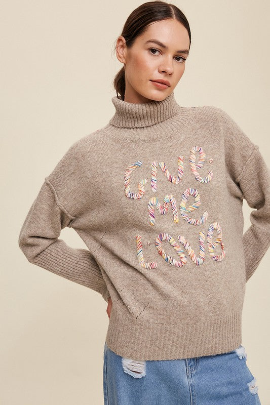 Give Me Love Stitched Mock Neck Sweater - RARA Boutique 