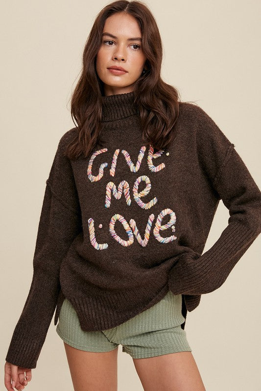 Give Me Love Stitched Mock Neck Sweater - RARA Boutique 