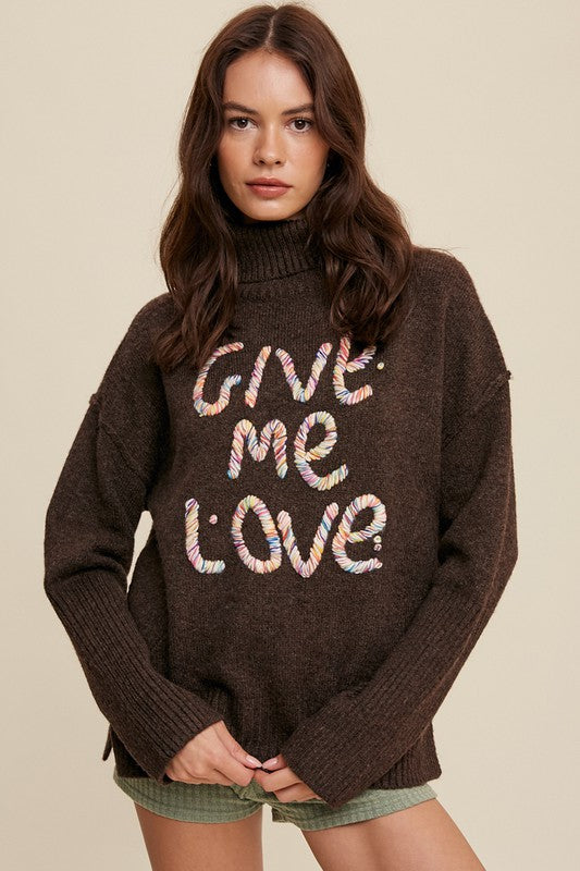 Give Me Love Stitched Mock Neck Sweater - RARA Boutique 