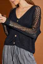 Hollow Detail Cardigan Sweater - RARA Boutique 