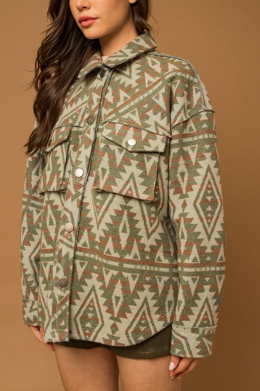 3D Pocket Aztec Print Shacket - RARA Boutique 