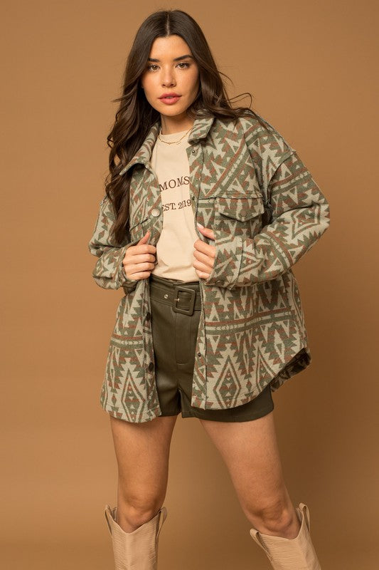 3D Pocket Aztec Print Shacket - RARA Boutique 