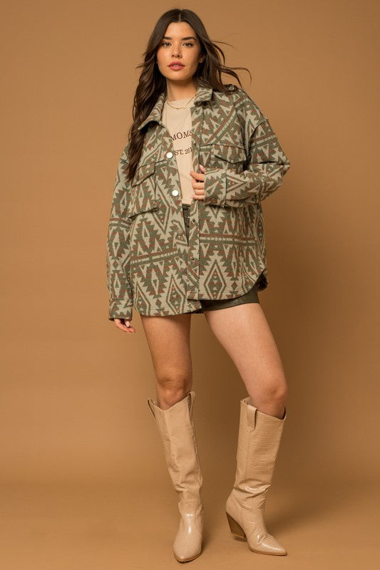 3D Pocket Aztec Print Shacket - RARA Boutique 