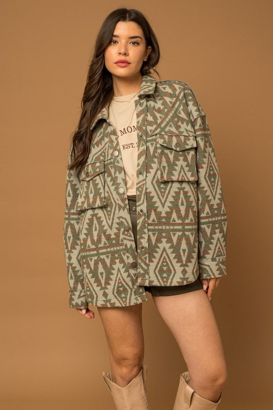 3D Pocket Aztec Print Shacket - RARA Boutique 