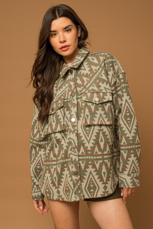 3D Pocket Aztec Print Shacket - RARA Boutique 