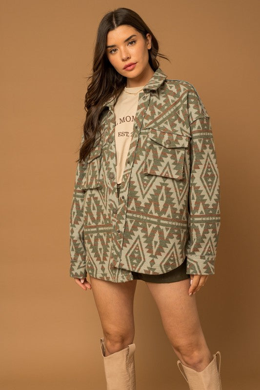 3D Pocket Aztec Print Shacket - RARA Boutique 