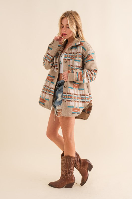 Aztec Shirt Jacket - RARA Boutique 