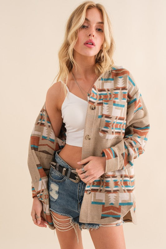 Aztec Shirt Jacket - RARA Boutique 