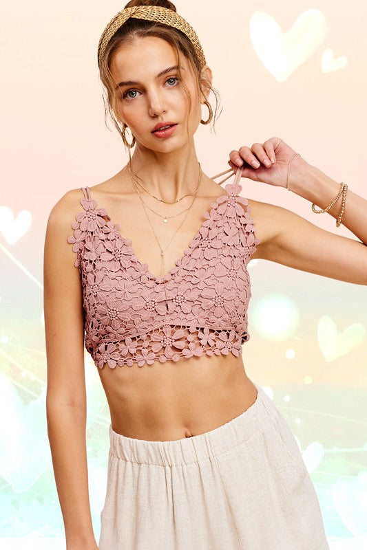 Crochet Lace Bralette Cropped Top - RARA Boutique 