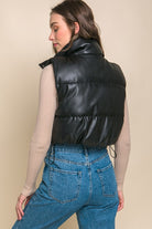 PU Faux Leather Puffer Vest With Snap Buttons - RARA Boutique 