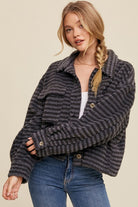 Striped Fleece Shacket with Collar - RARA Boutique 