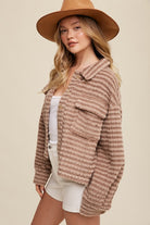 Striped Fleece Shacket with Collar - RARA Boutique 