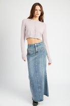 Fluted Maxi Denim Skirt - RARA Boutique 