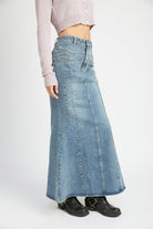 Fluted Maxi Denim Skirt - RARA Boutique 