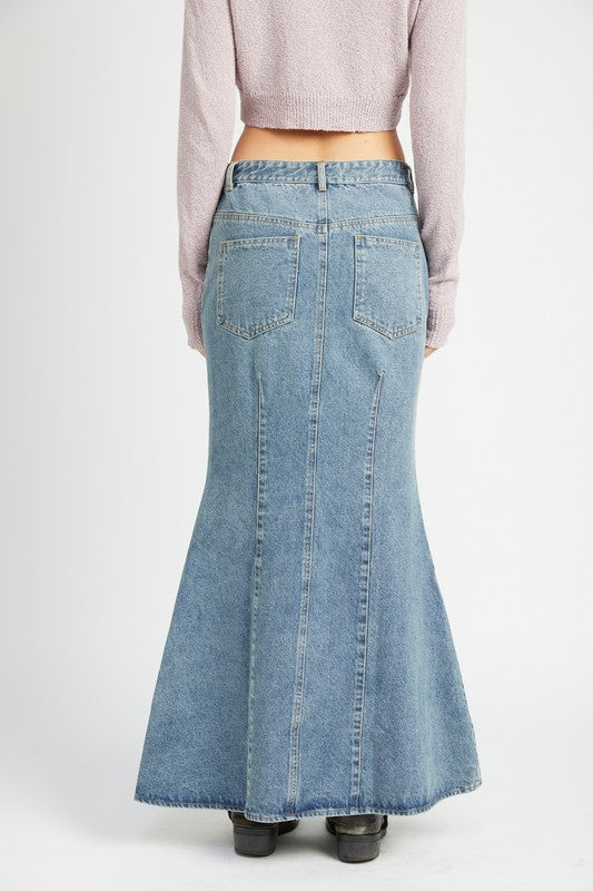 Fluted Maxi Denim Skirt - RARA Boutique 