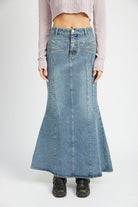 Fluted Maxi Denim Skirt - RARA Boutique 