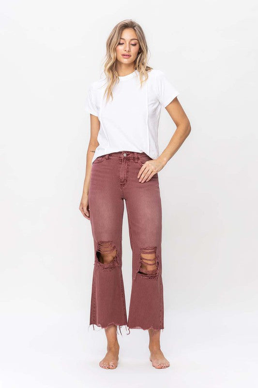 90's Vintage High Rise Crop Flare Jeans - RARA Boutique 