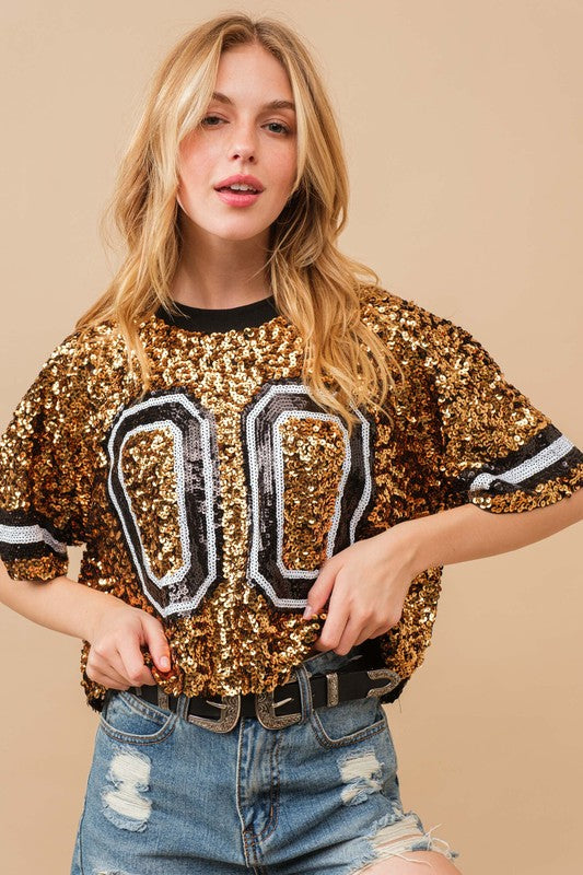 00 Sequin Game Day Jersey Crop Top - RARA Boutique 