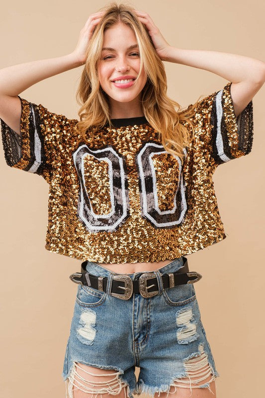 00 Sequin Game Day Jersey Crop Top - RARA Boutique 