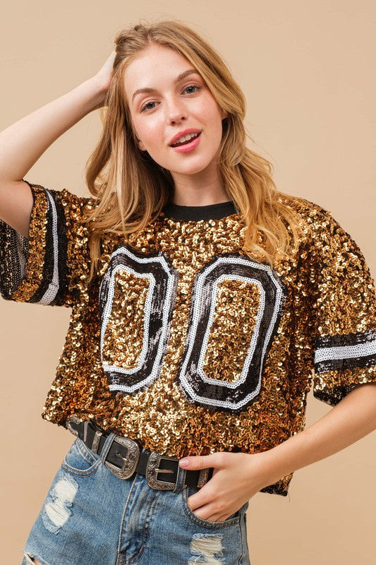 00 Sequin Game Day Jersey Crop Top - RARA Boutique 